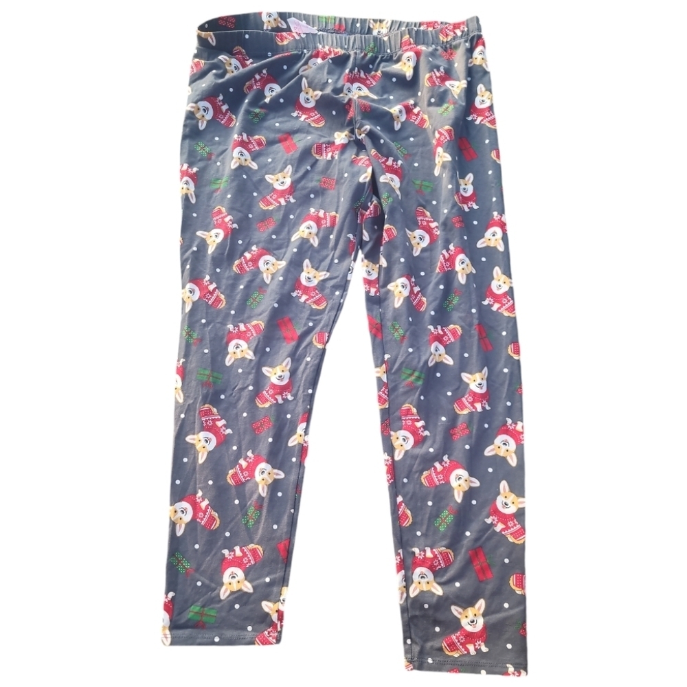 No boundaries xxl 21 plus size Christmas corgis leggings gray tan red